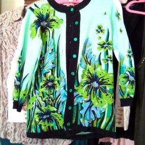 Bob Mackie Cardigan Sweater  Green Print XS